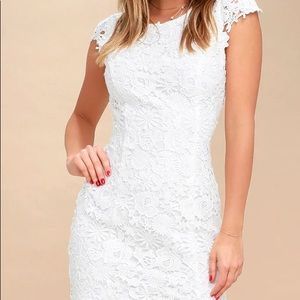Beautiful white, lace, open back dress from Lulus!